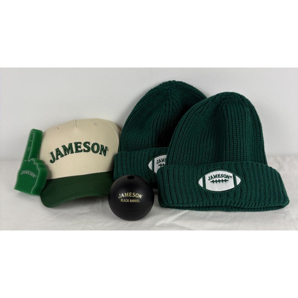 Jameson Irish Whiskey Promo Lot Hat 2 Beanies Foam Finger Black Barrel Ice Mold